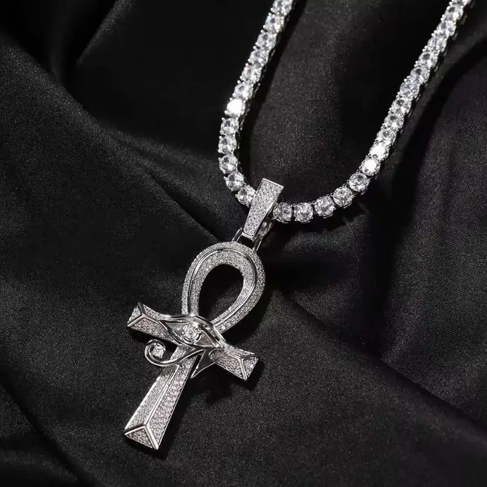 Silver Ankh Cross Pendant With 4 B 47